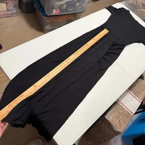 Staud Gres Midi Dress Black Ruched Slimming Long Sleeve Boat Neck Minimal Small - Picture 11 of 12